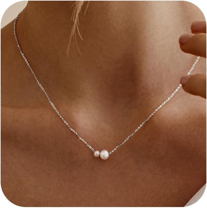 Treasure Bender Pearl Necklaces for Women Trendy, 14k Gold Plated Dainty Necklace Simple Pearl Drop Single Charm Pendant Necklace Birthday Wedding Gifts Gold Jewelry for Women - Image 1